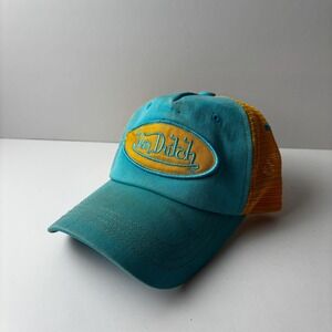Vintage Von Dutch Trucker Snapback Mesh Hat Patch Yellow Blue Party Y2k